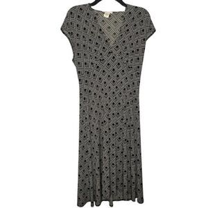 London Times Shift Dress Black White Geometric Pattern Size 10 Sleeveless